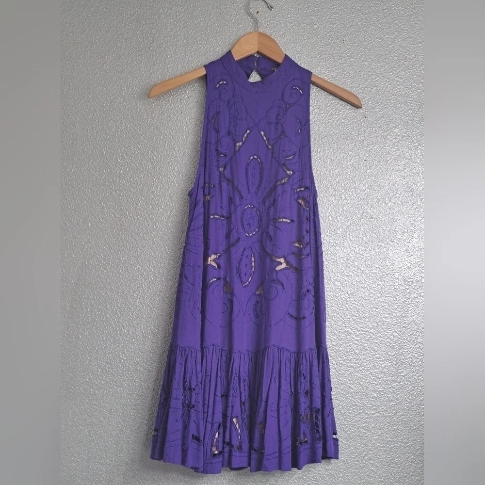 Free People Sleeveless Eyelt Dress In Periwinkle